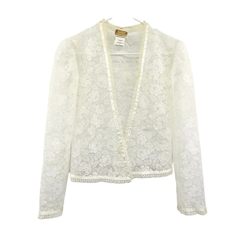 Vintage Gunne Sax Jessica's Gunnies Lace Open Front Cardigan size Small Ivory - Picture 8 of 12